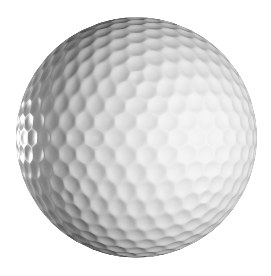 Close-up of a white golf ball with a dimpled surface.