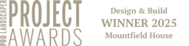 Text reading 'PROJECT AWARDS' and 'Designer & AGA WINNER 2025 Montgomery House' on a black background.