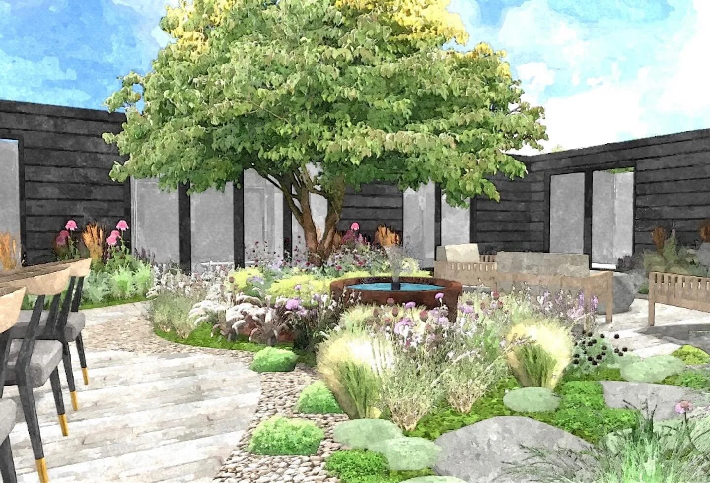 Very exciting to be breaking ground on a new courtyard garden as part of a larger project in Chipstead.  The courtyard garden is surrounded by living areas and bedrooms all looking out on to what will be a tranquil space with naturalistic planting, a