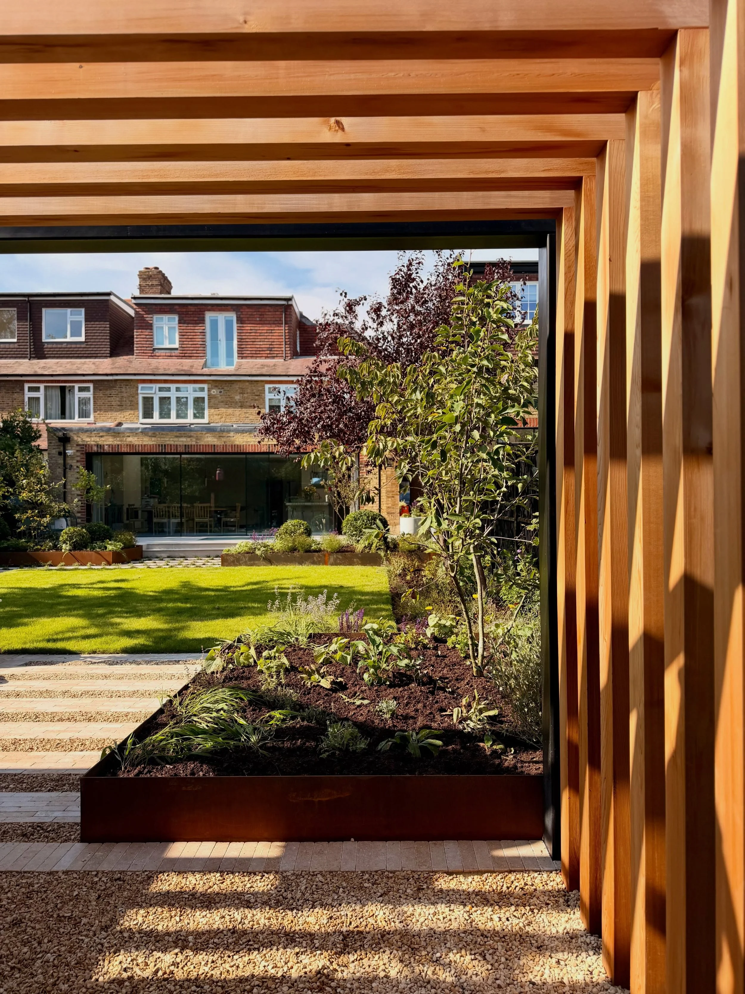 A garden in Barnes we designed and built and very recently planted.  Designed around an existing rather sorry looking studio (last pics) it was a great team effort to bring the studio back to life, anchor it to the rest of the garden and create a spa