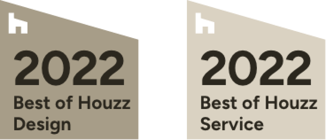 Two awards from Houzz, one for Best of Houzz Design and the other for Best of Houzz Service, both for the year 2022.