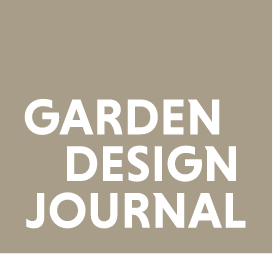 Cover of a magazine titled "Garden Design Journal" with the title in bold black text on a beige background.