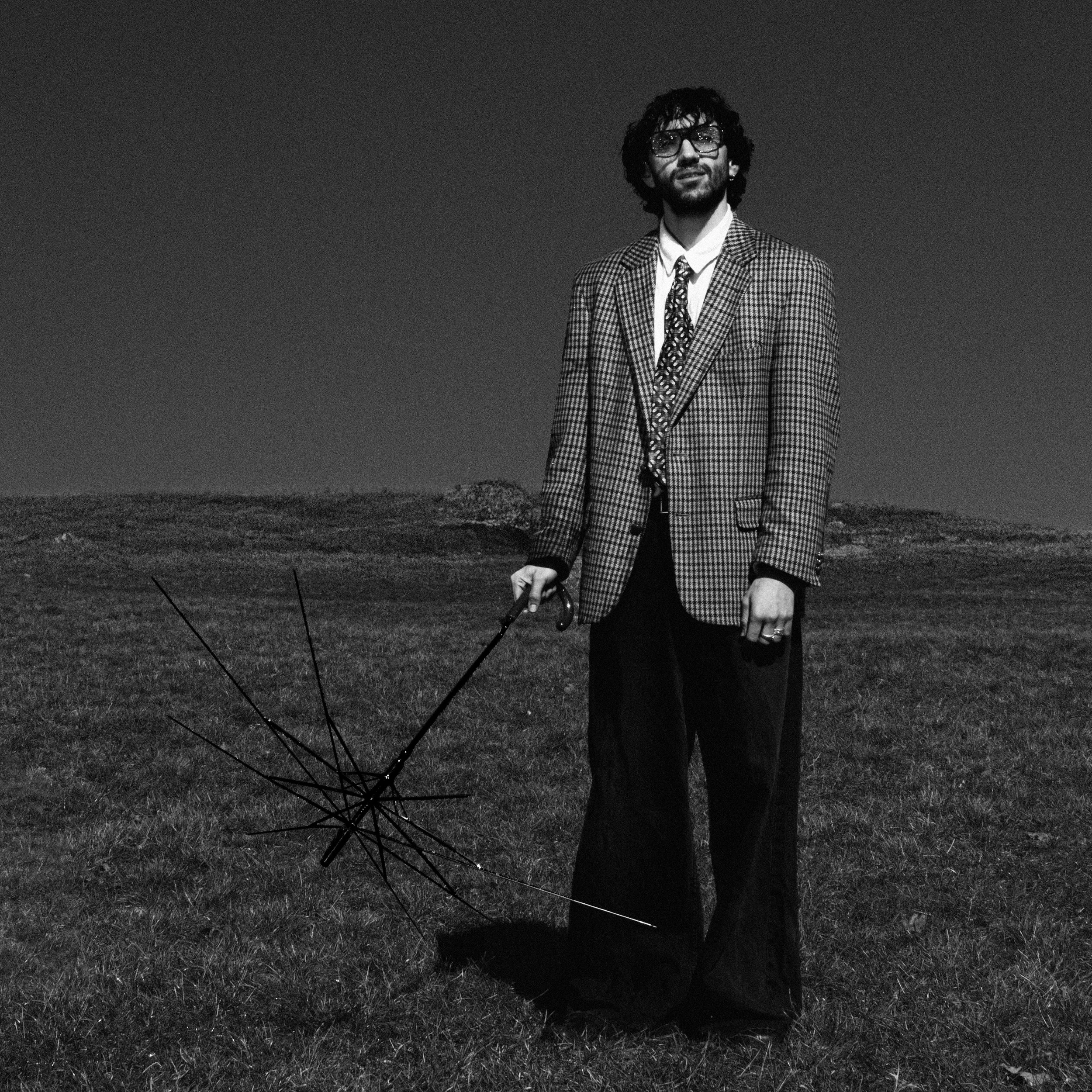 Cover Art Photoshoot, Venice Blue, April Rain, Black and White, Umbrella, Suit, Vienna