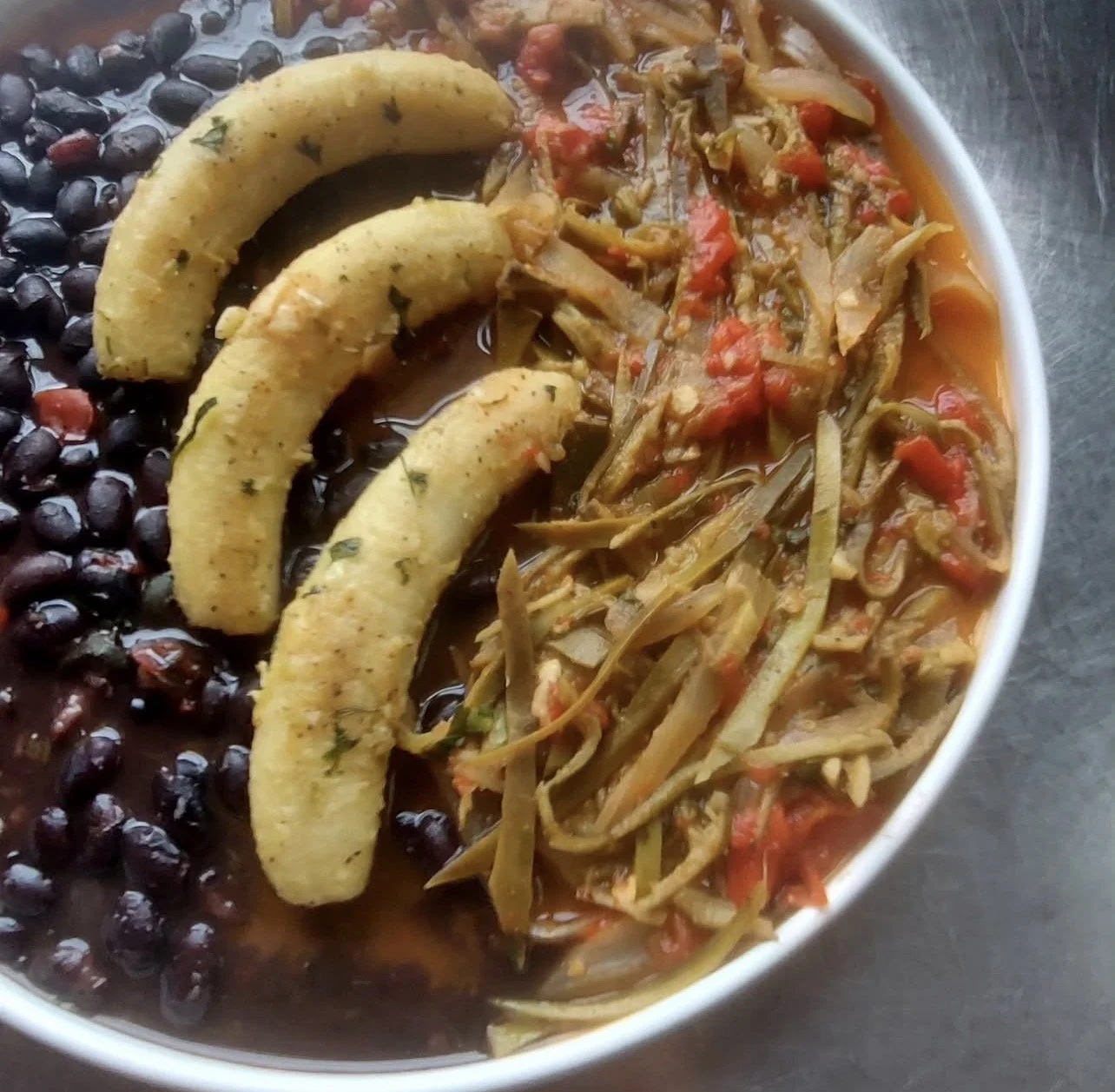 Vegan plantain and black bean bowl by Chef Karla Ortiz