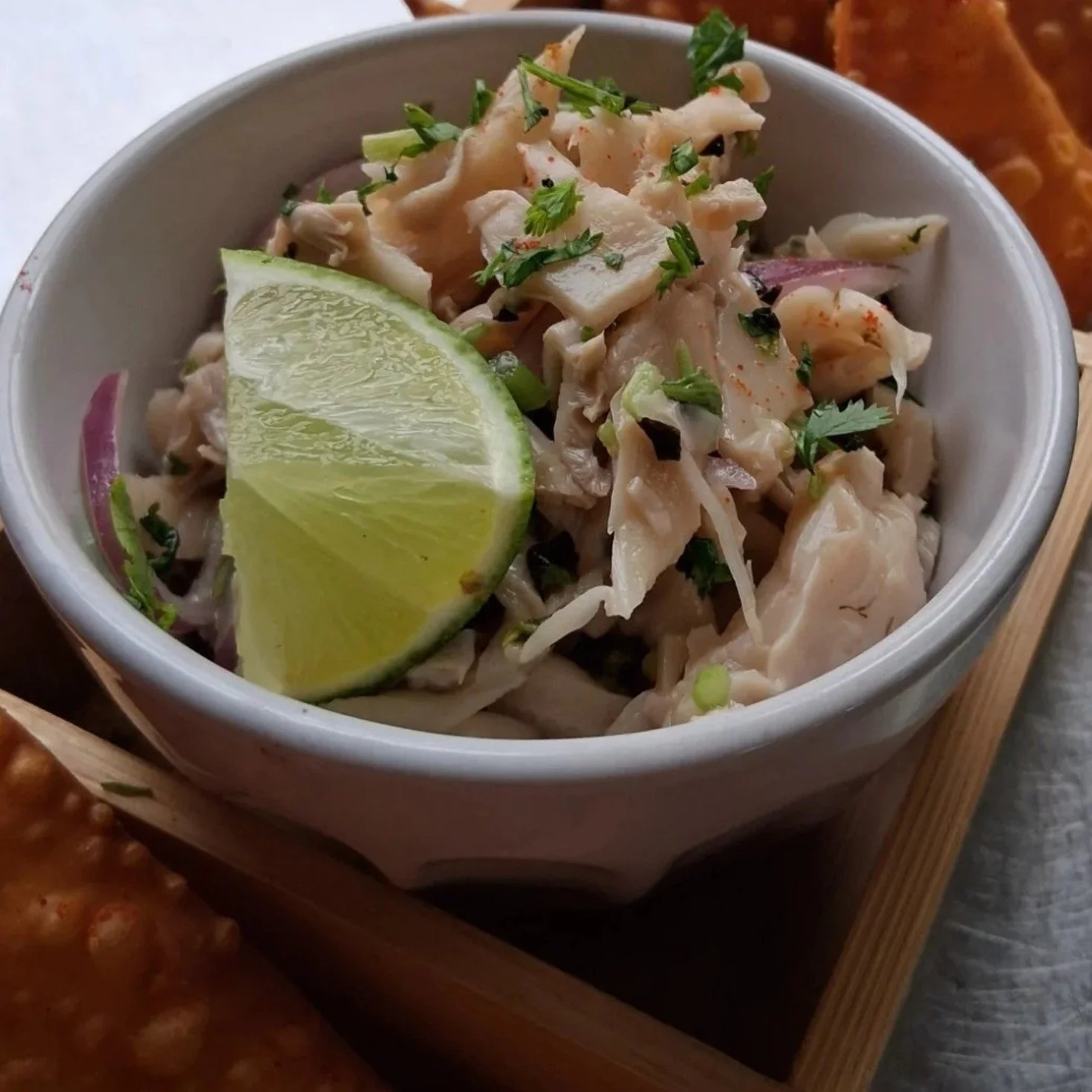Vegan jackfruit ceviche with lime and cilantro by Chef Karla Ortiz (photo @bokadopr)