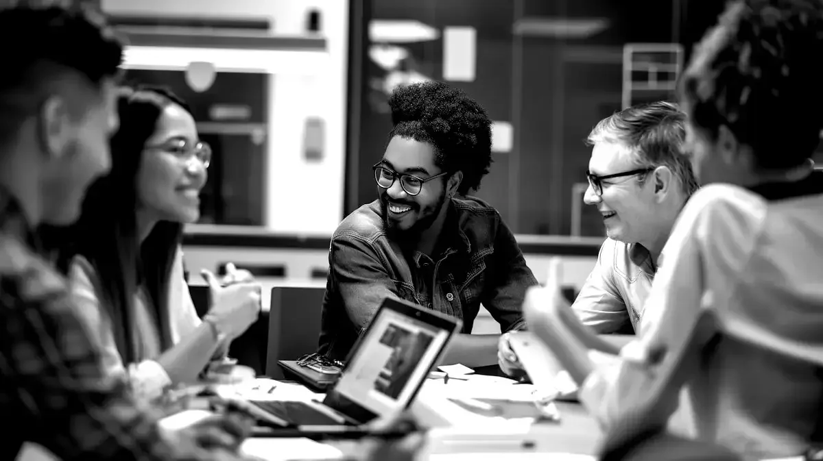 Une équipe en travail collaboratif dans la bonne humeur