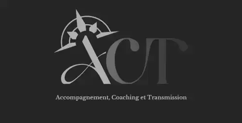 Logo avec un compas, un stylo et un texte ACT, accompagnement, coaching et transmission.