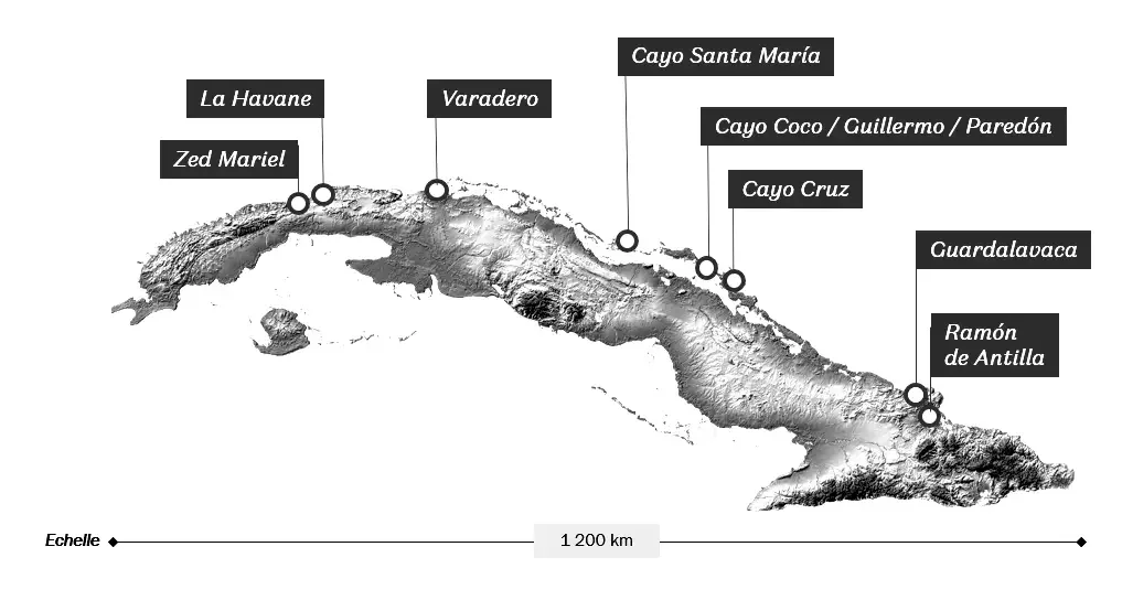 Carte de Cuba indiquant les principaux sites du projet de communication digitale et audiovisuelle