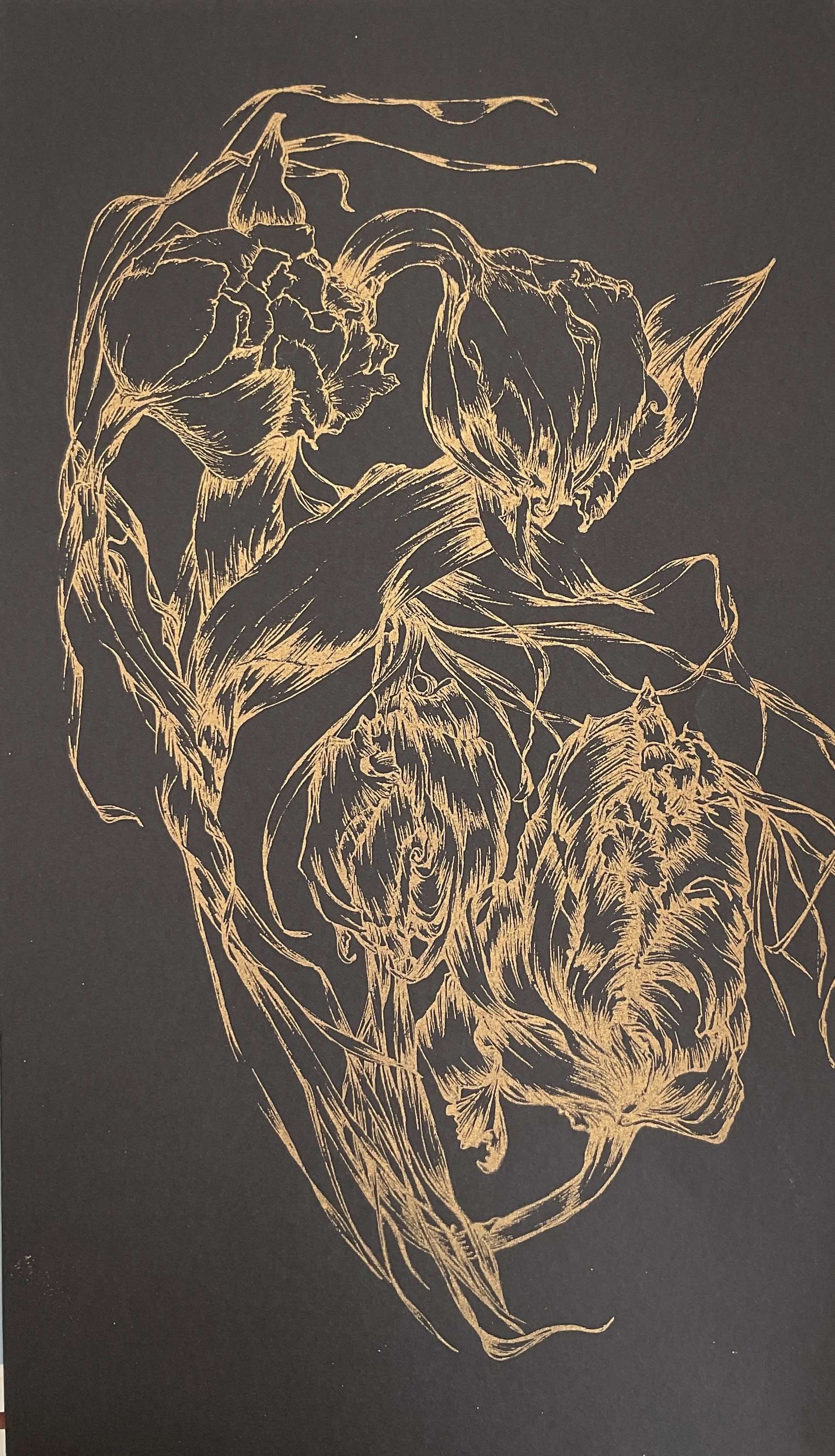 Tulipes - sérigraphie or sur papier noir - 24 cm x 40 cm