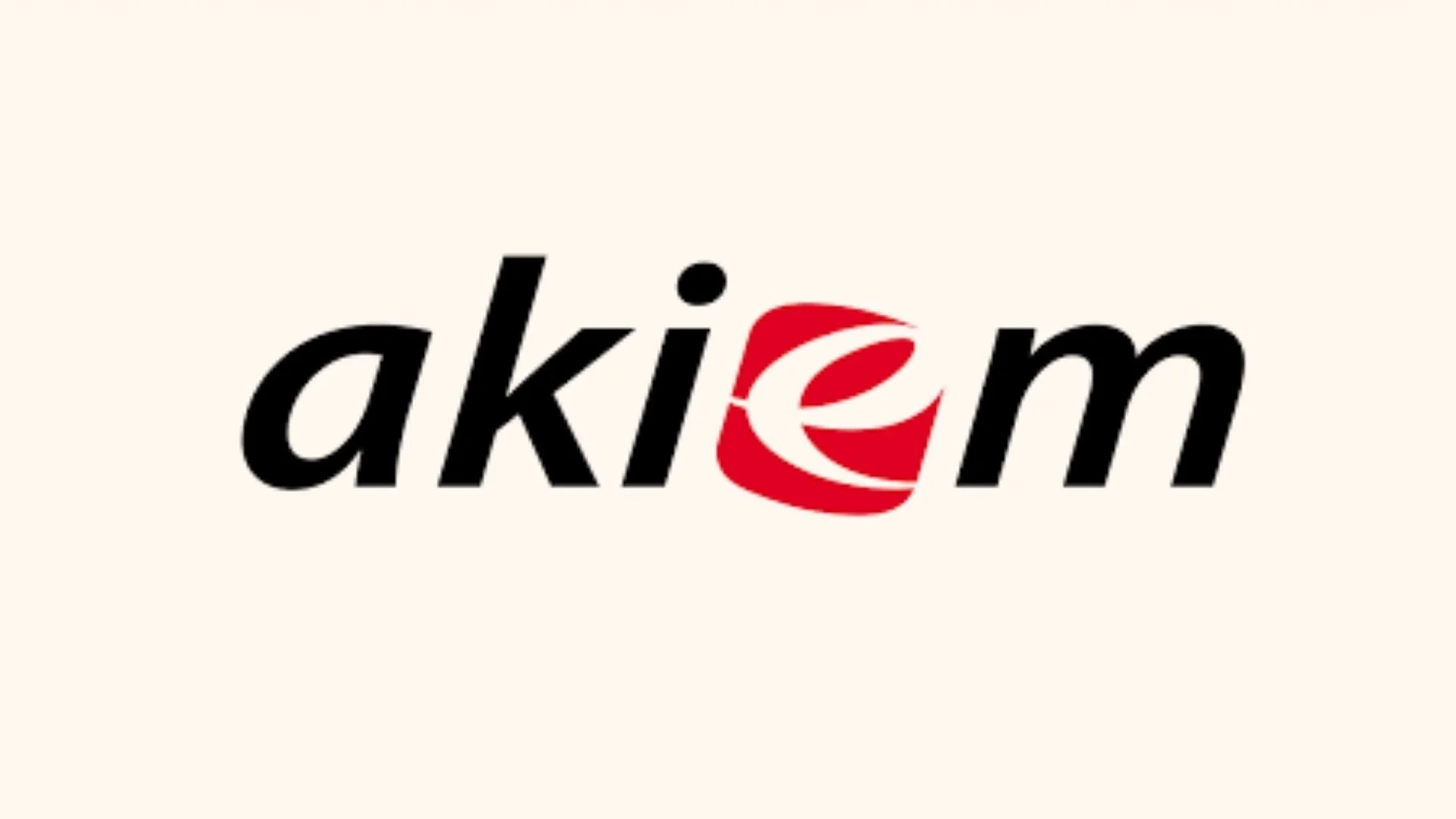 Logo avec le mot 'akém' en lettres noires, avec un symbole rouge en forme de 'e' stylisé au centre.