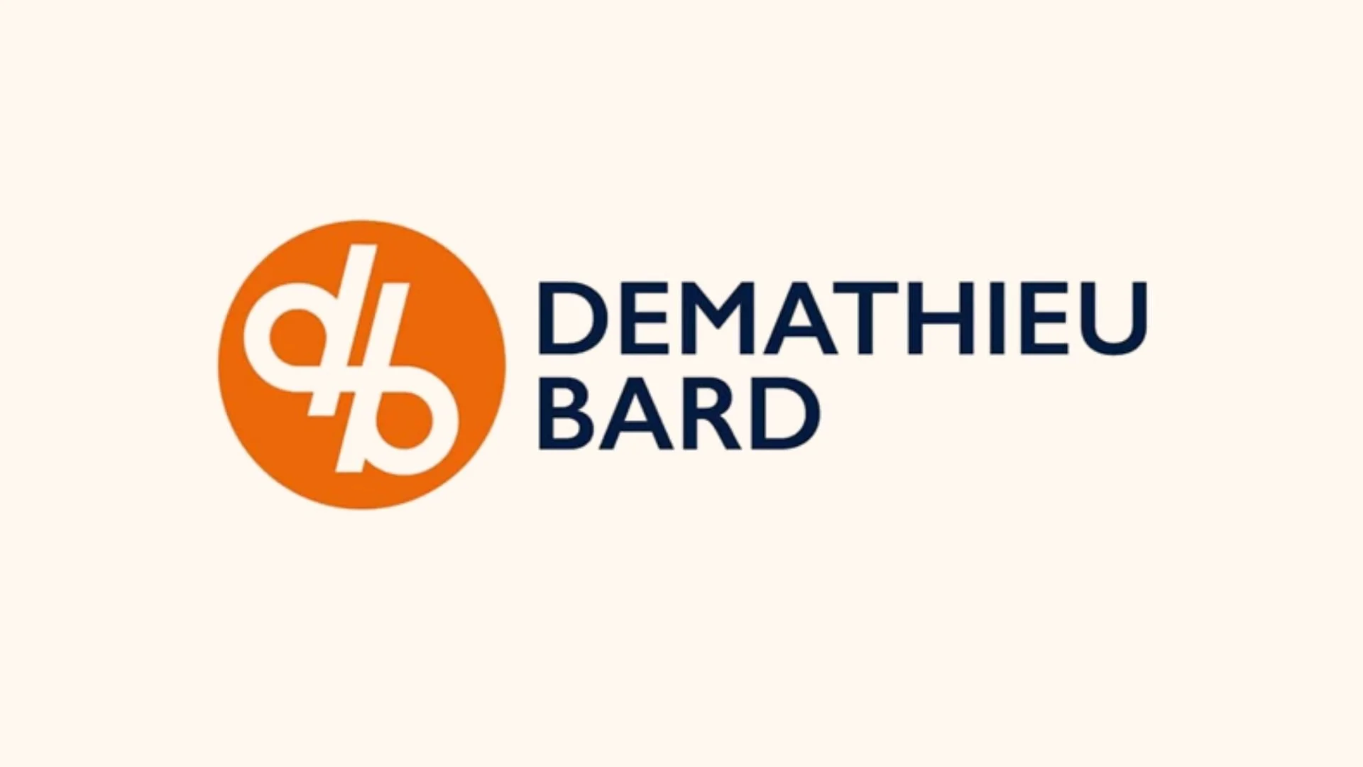Logo de Demathieu Bard, avec un cercle orange contenant un symbole blanc stylisé, et le texte 'DEMATHIEU BARD' en bleu foncé à droite.