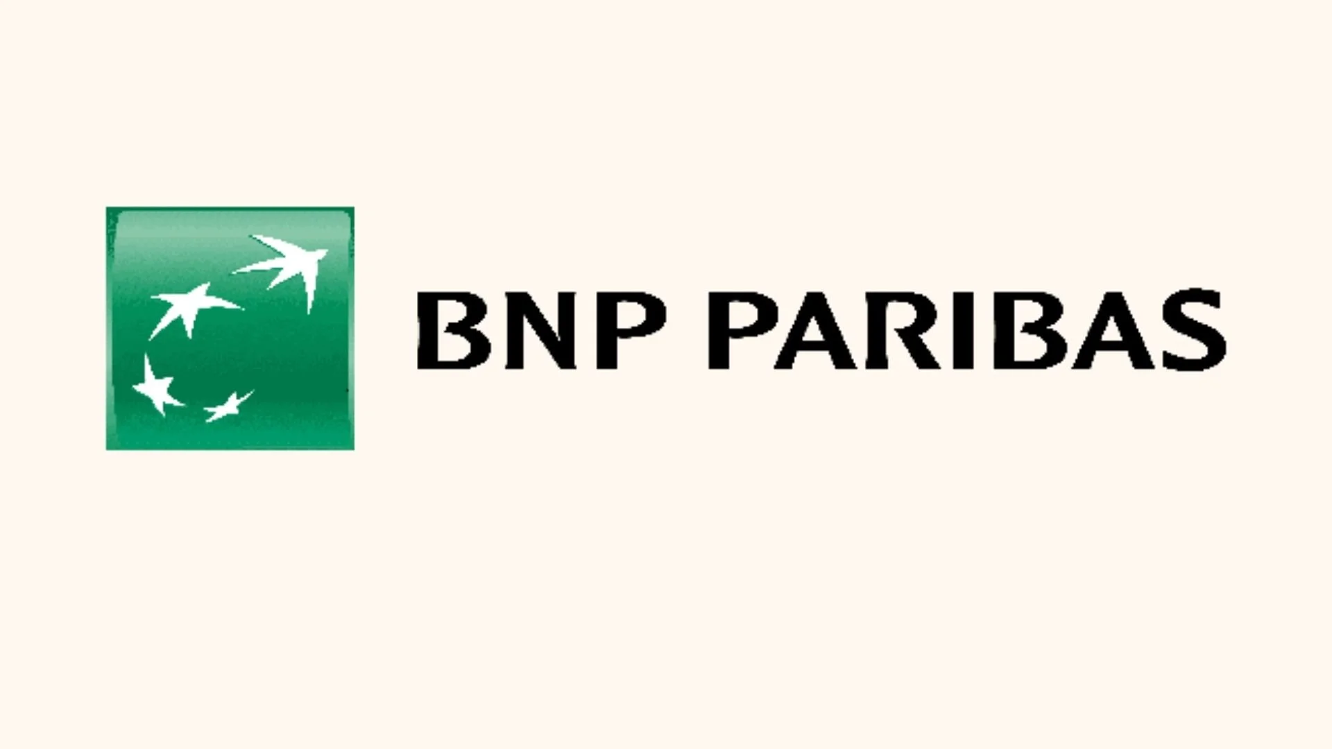 Logo de BNP Paribas avec un symbole de cinq oiseaux blancs en cercle sur fond vert et le texte en noir