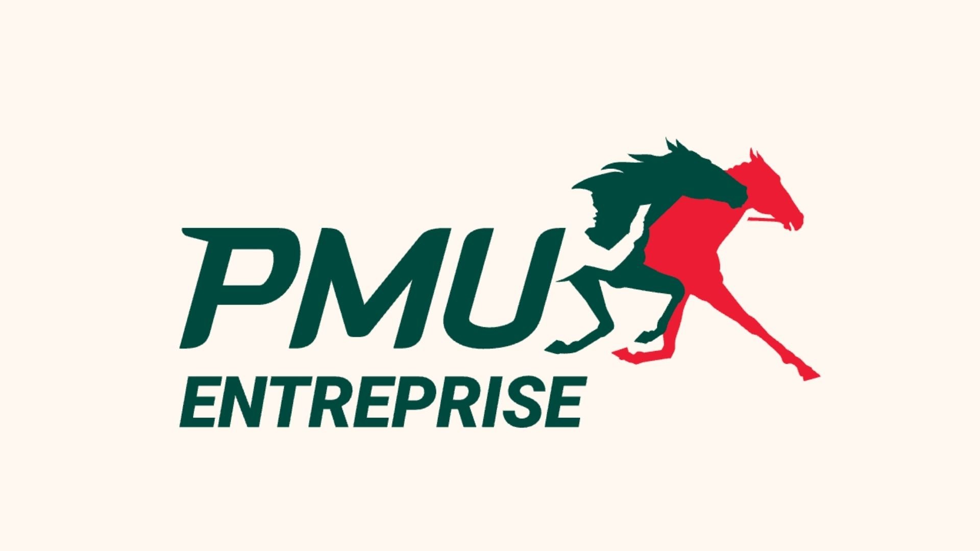 Logo de l'entreprise PMU avec un cheval pourpre et noir, et le texte 'PMU ENTREPRISE'