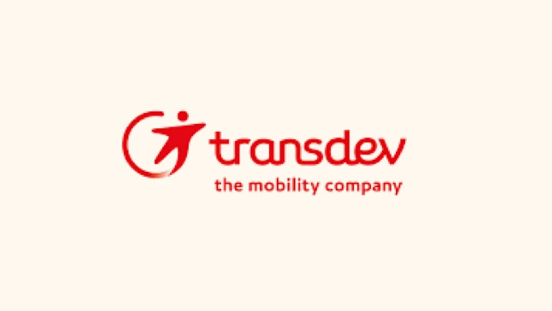 Logo de Transdev avec le slogan 'the mobility company' sur un fond beige.