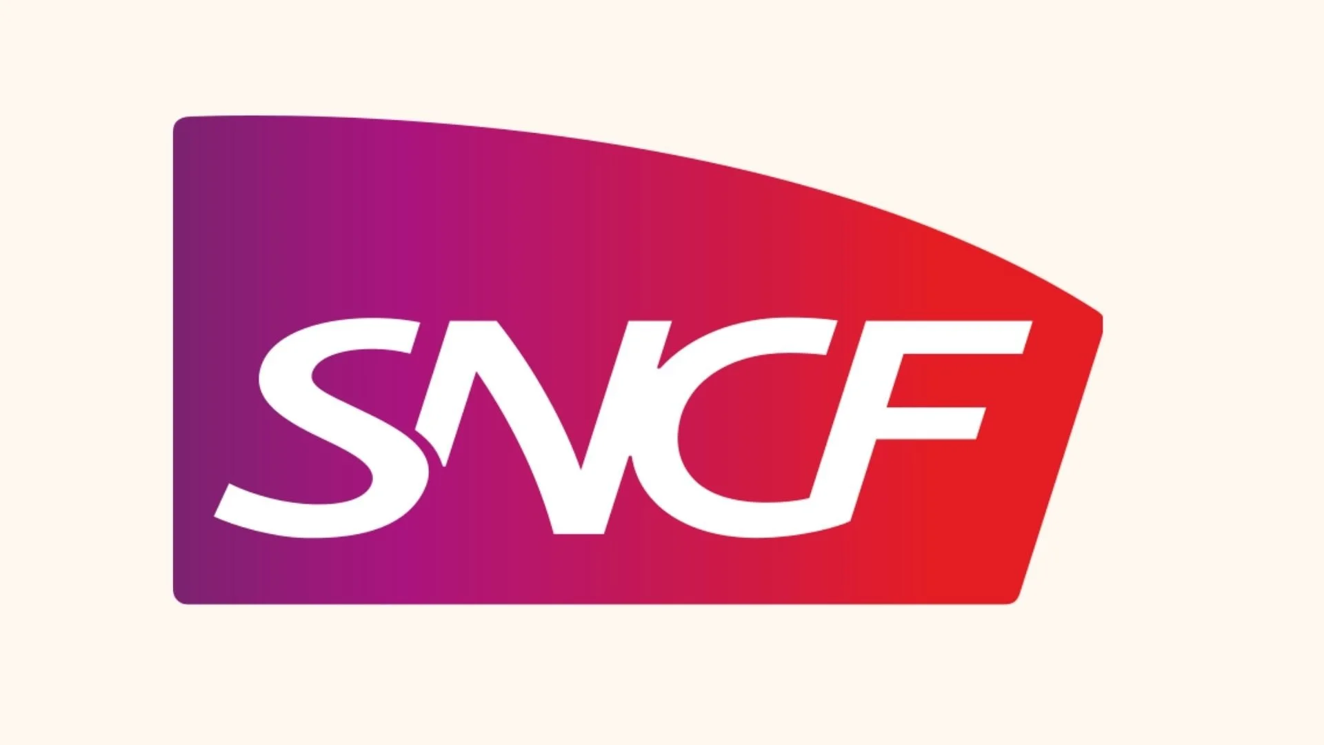 Logo de SNCF avec un fond dégradé de violet à rouge, texte blanc