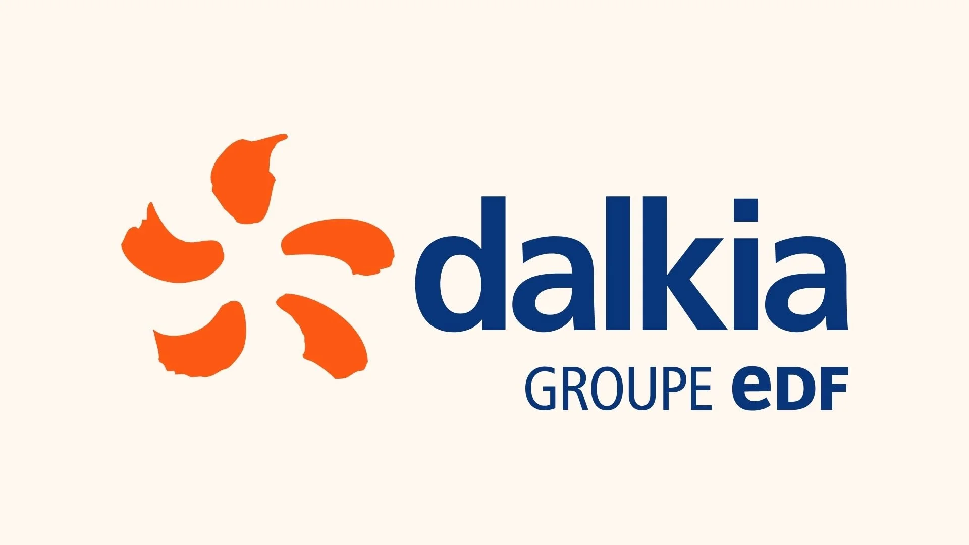 Logo de Dalkia avec une illustration stylisée en orange et le texte en bleu 'dalkia GROUPE EDF' sur un fond beige
