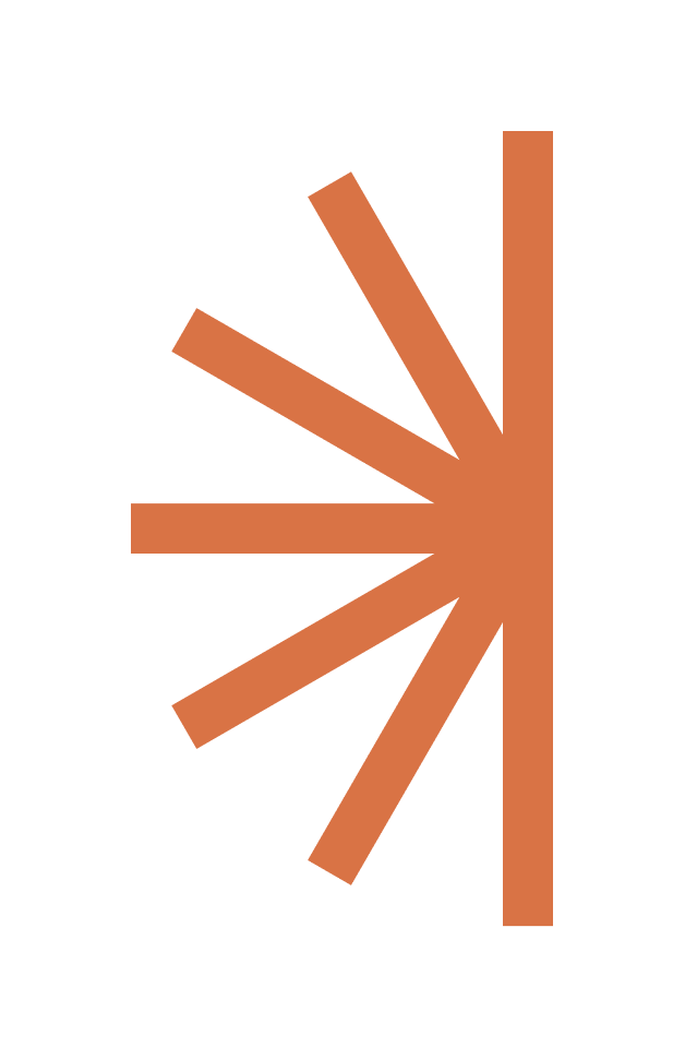 Une flèche orange pointant vers la droite avec plusieurs lignes rayonnant depuis le centre vers l'extérieur, sur un fond noir.