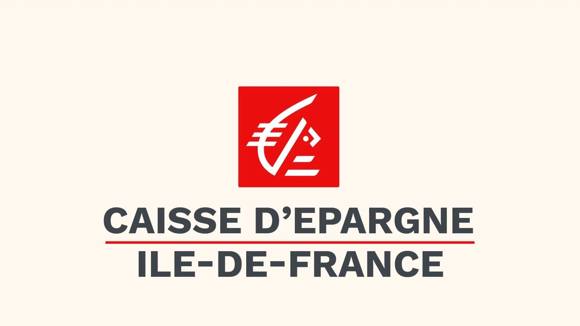 Logo de la Caisse d'Epargne, une ligne rouge séparant le nom de l'agence de la région Île-de-France, sur fond blanc