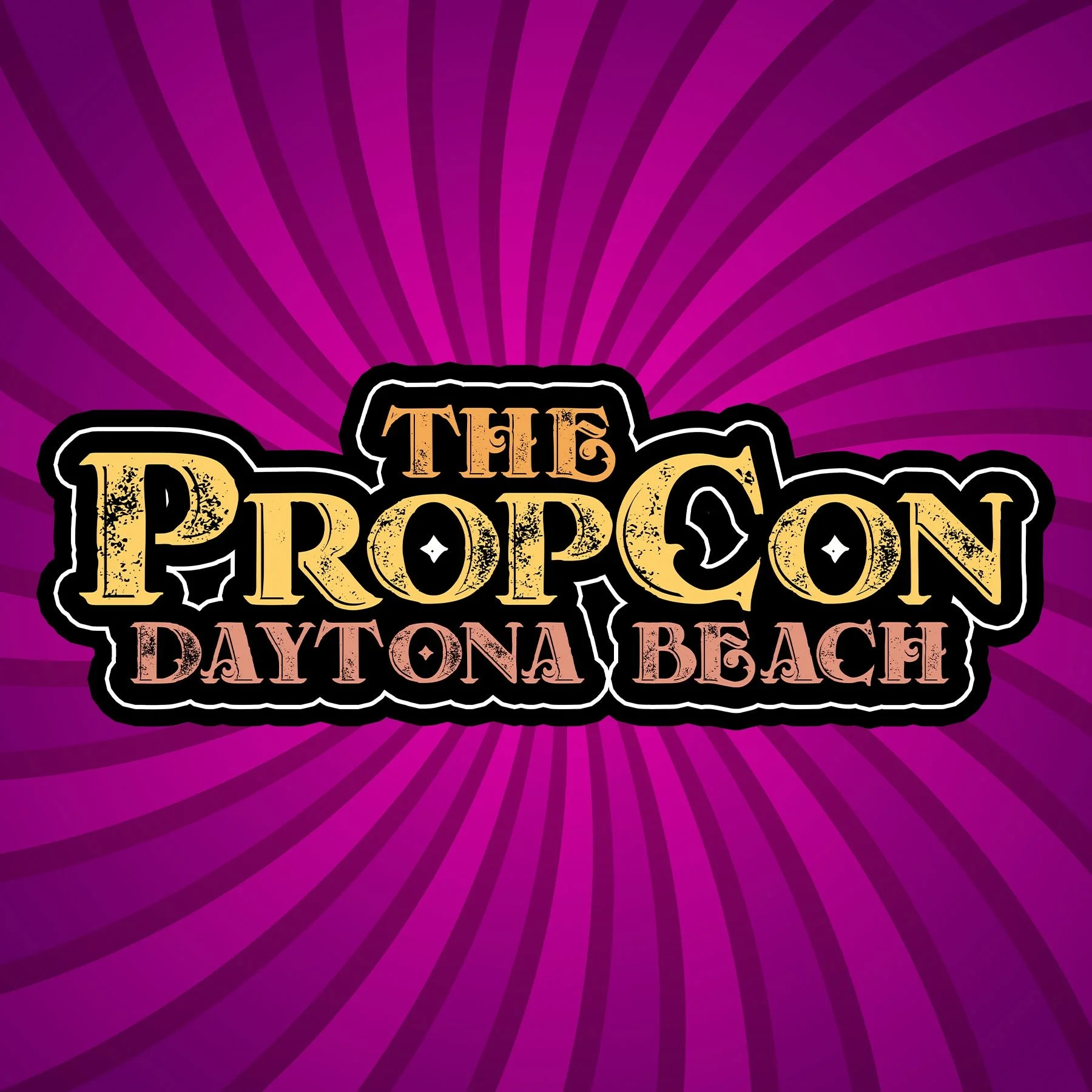 Colorful promotional poster for 'The Propson', an event at Daytona Beach with a purple background and radiating lines.