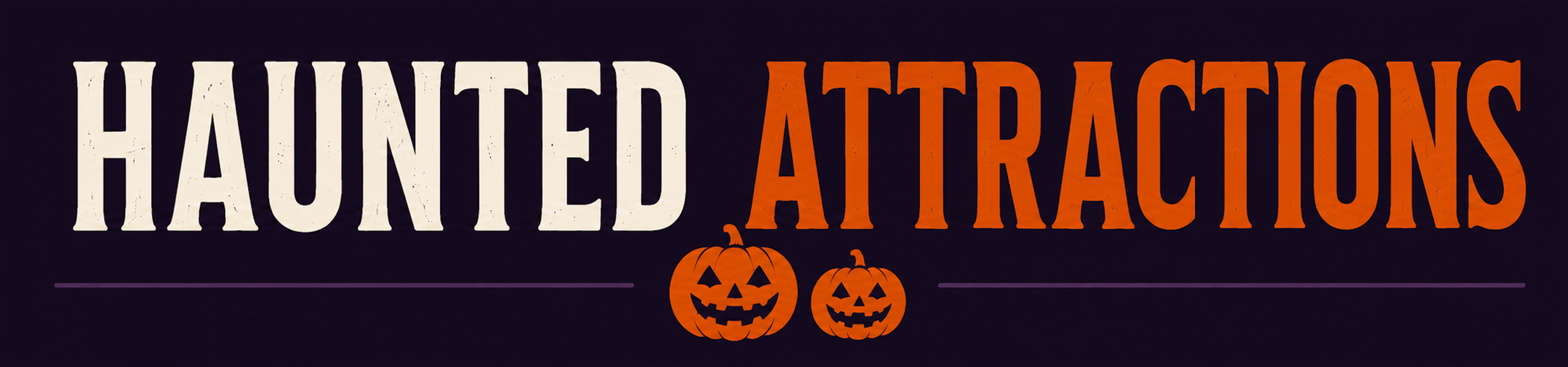 Text reads 'Haunted Attractions' with two carved pumpkins below, one larger than the other.