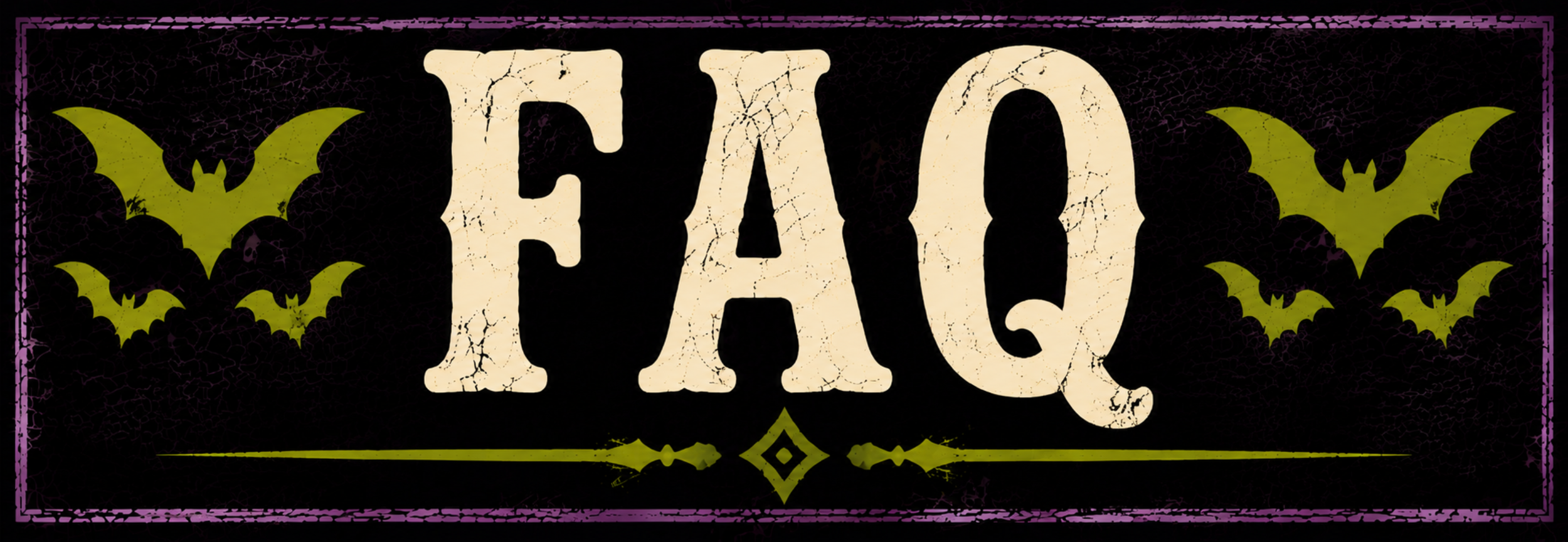 Decorative Halloween poster with the word 'EEK' in large, cracked, white letters, surrounded by green bats and bat silhouettes, and a purple border.