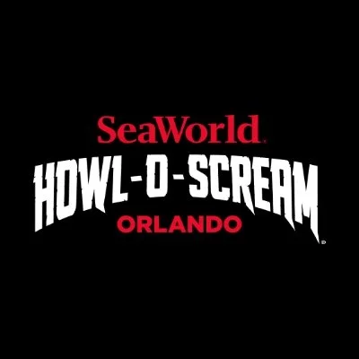 SeaWorld Orlando Howl-o-Scream logo in black background with red and white text.