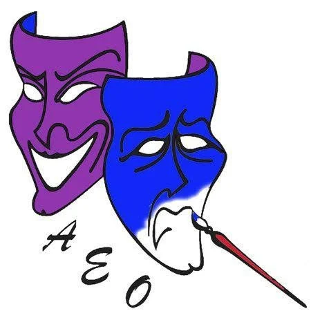 Animated depiction of two theatrical masks representing comedy and tragedy, with the comedy mask in purple and smiling, and the tragedy mask in blue with a sad expression and a thermometer.