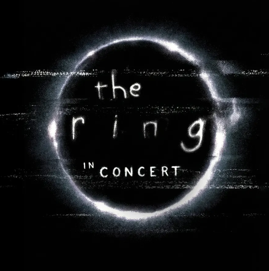 Neon sign that reads "the ring in concert" with a glowing circle around the text.