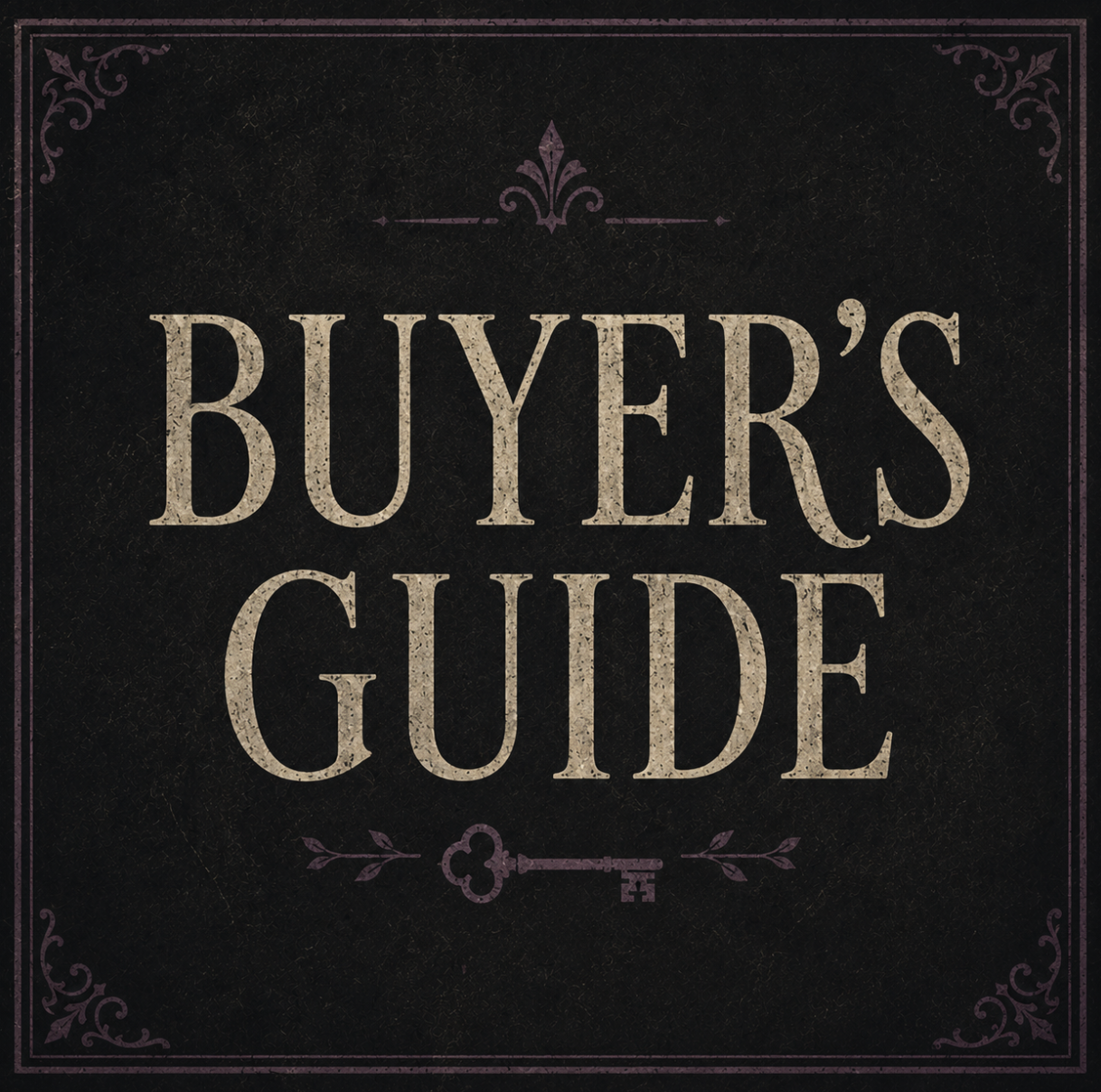 A vintage-style cover titled "Buyer's Guide" with decorative borders and a key illustration.