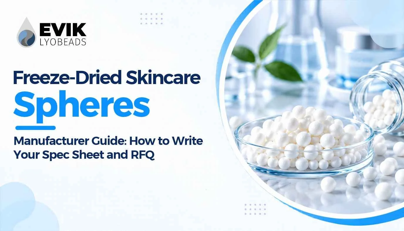 Freeze-dried skincare spheres manufacturer counting beads into a vial