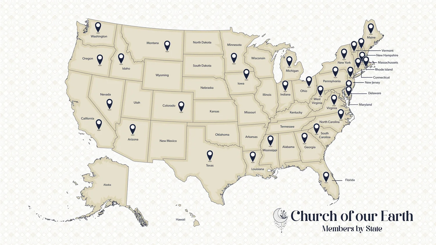 Official site member map from Church of Our Earth.