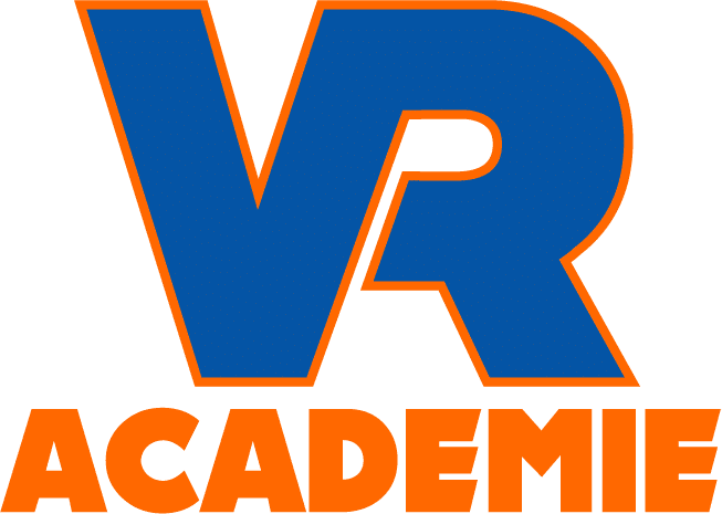 Logo de VR Académie avec les lettres RV en bleu et orange
