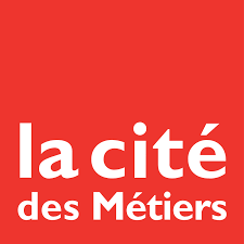 Logo rouge avec le texte blanc 'la cité des Métiers'.