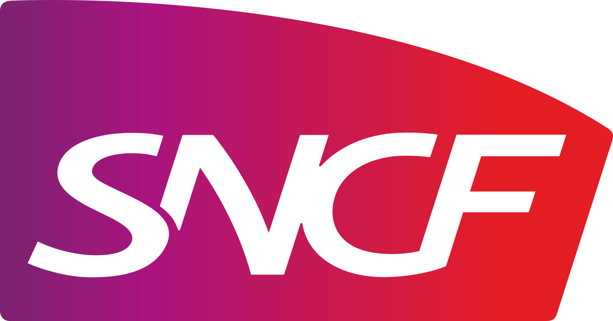 Logo de la SNCF avec un dégradé de couleurs allant du violet au rouge.