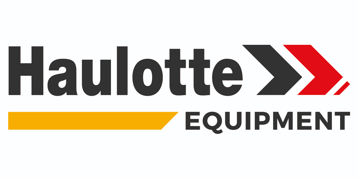 Logo de la société Haulotte Equipment avec le nom écrit en noir et des flèches rouges et noires.
