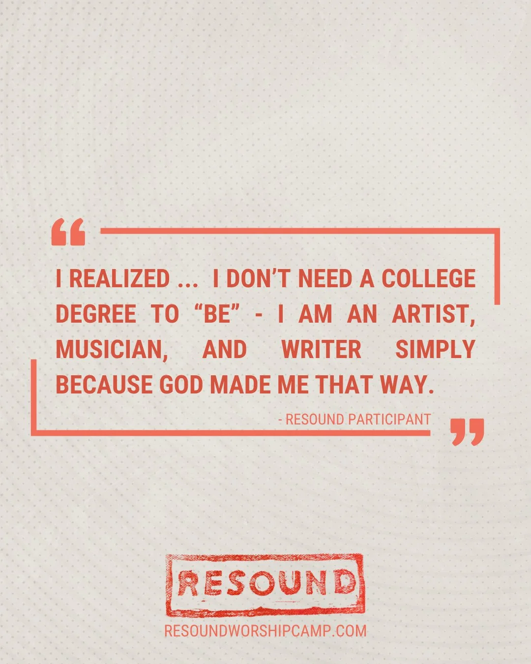 "I realized... I don't need a college degree to "be" - I am an artist, musician, and writer simply because God made me that way."⁠
- Resound Participant⁠
Applications for Resound 2026 are now open! 🔥⁠
#resoundtestimony #wholehear