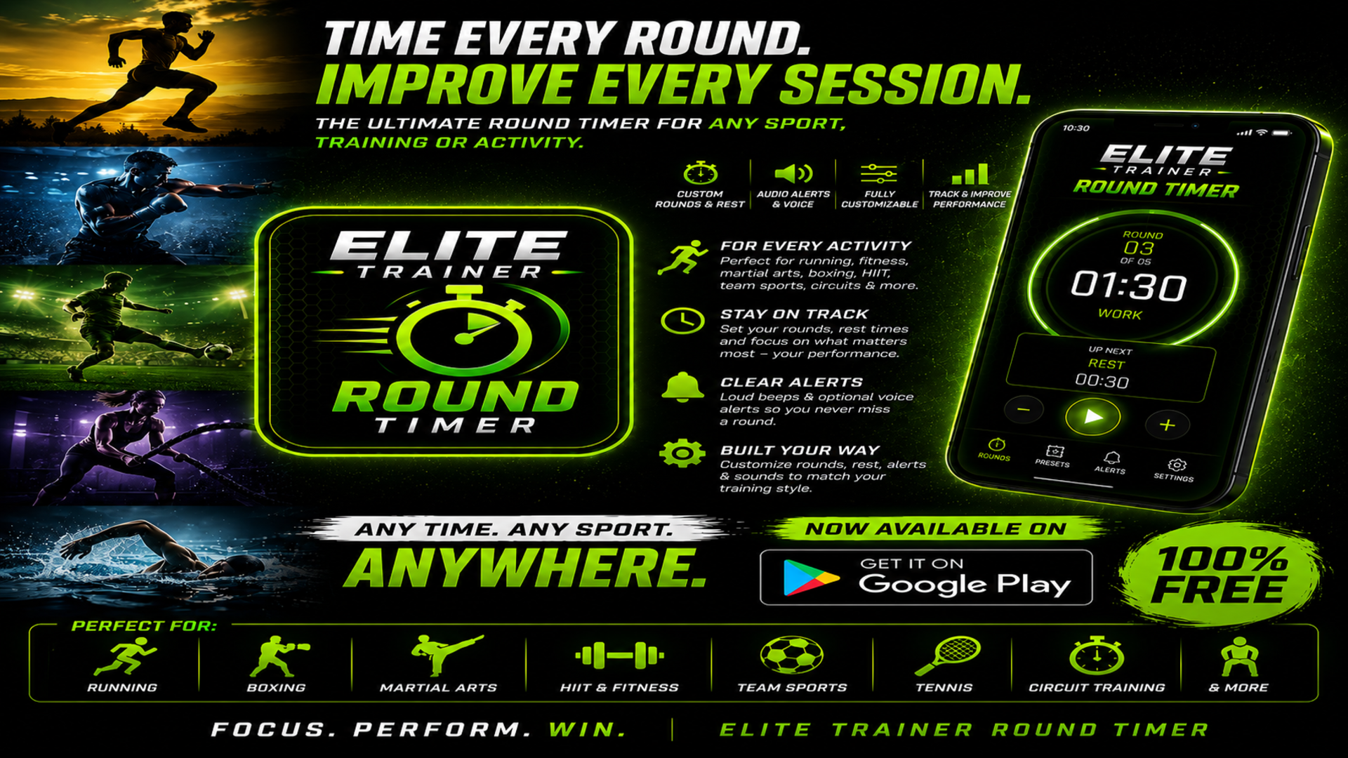 Elite Trainer Apps training collection featuring Striking, Combo Builder, Round Timer and Fight IQ.