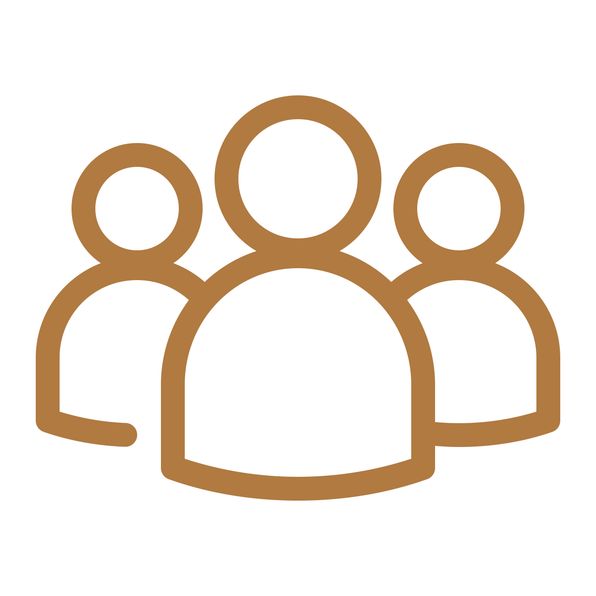Outline of three brown human figures representing a group or community.