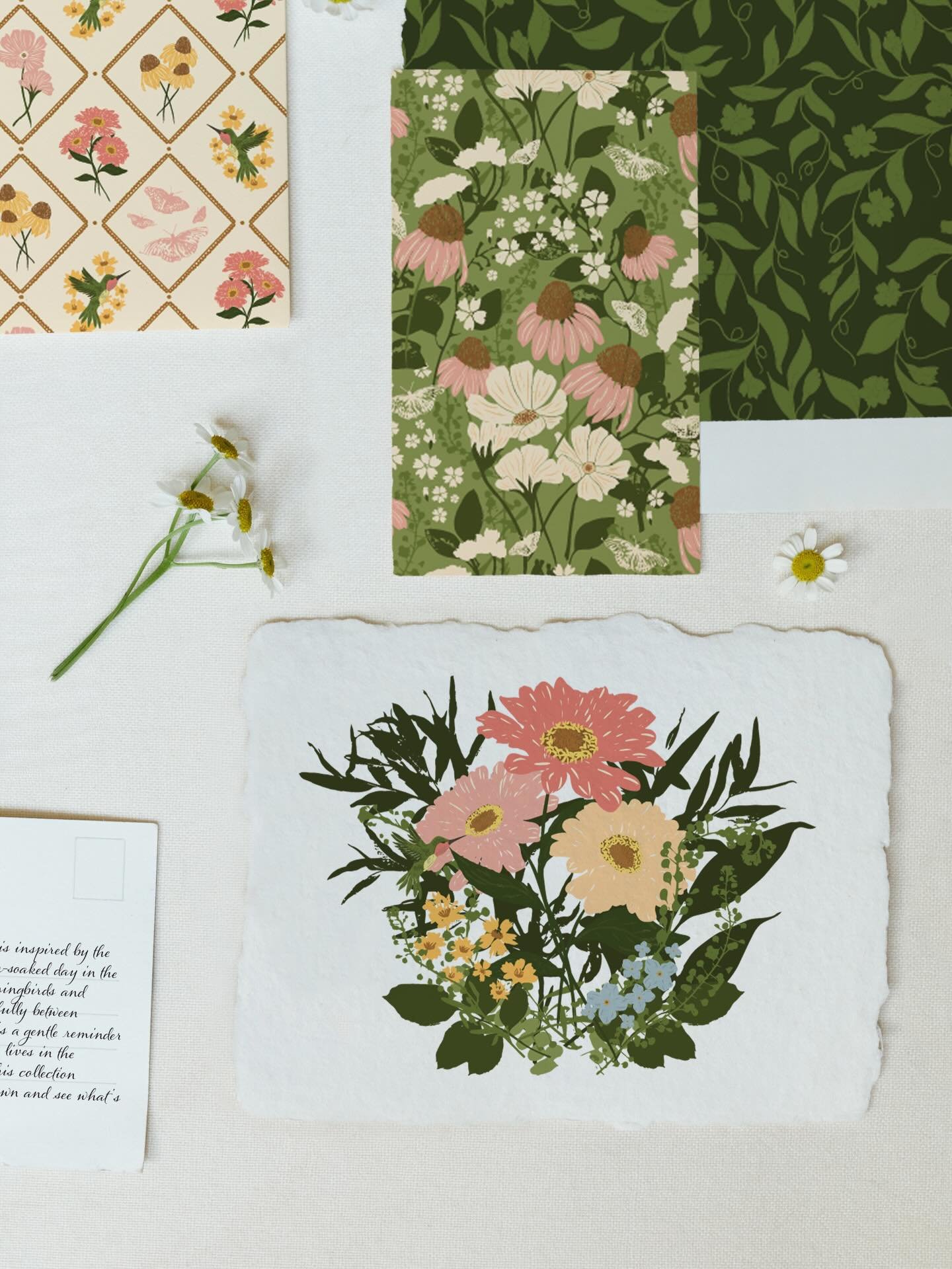 The Enchanted Garden Collection was inspired by quiet sunny mornings spent with coffee and walking through my garden as it begins to come to life. I kept thinking about the warm golden light, hummingbirds dancing around, roses under the willow, and t