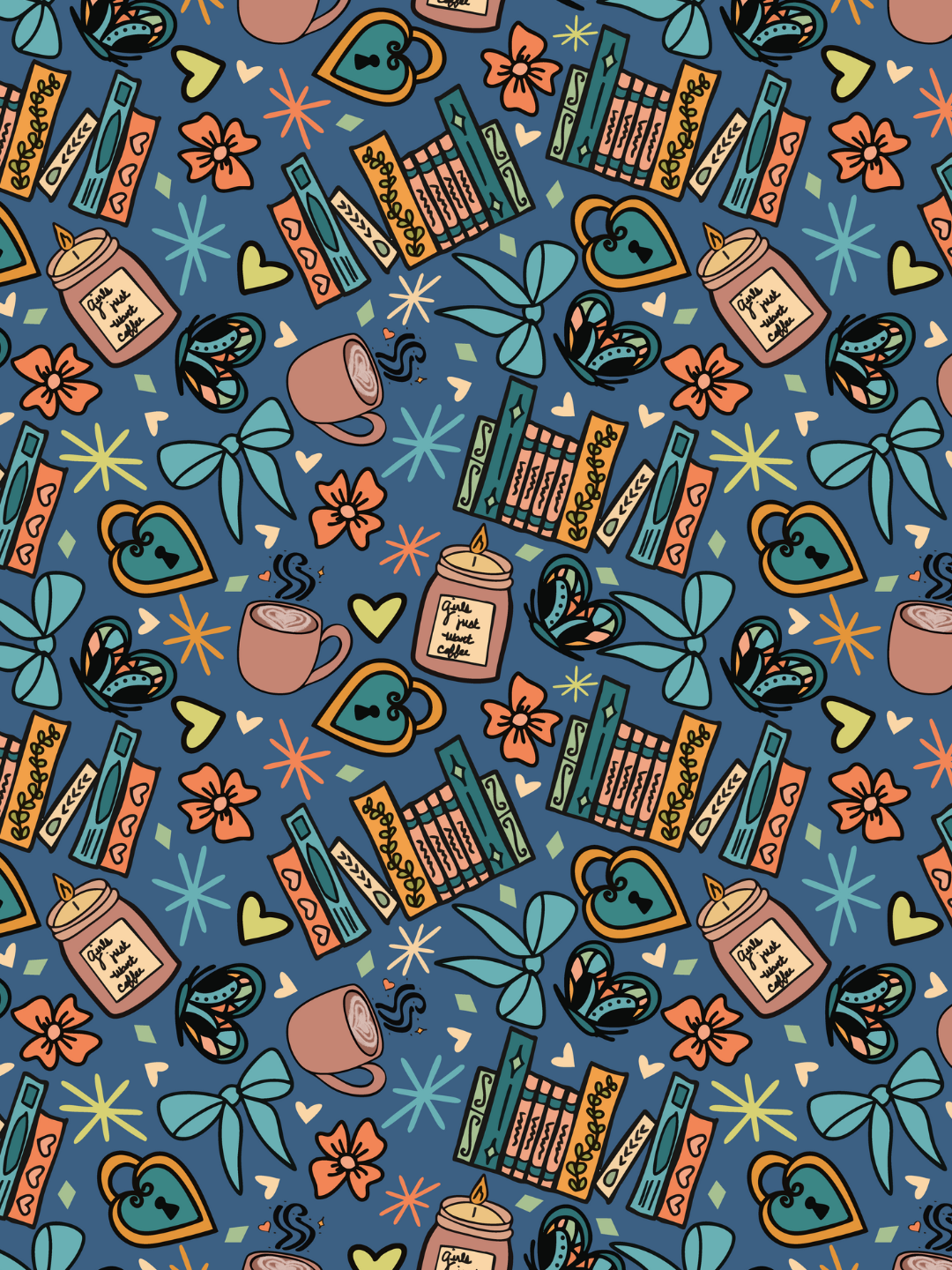 Bookish Boho Coquette Seamless Pattern 