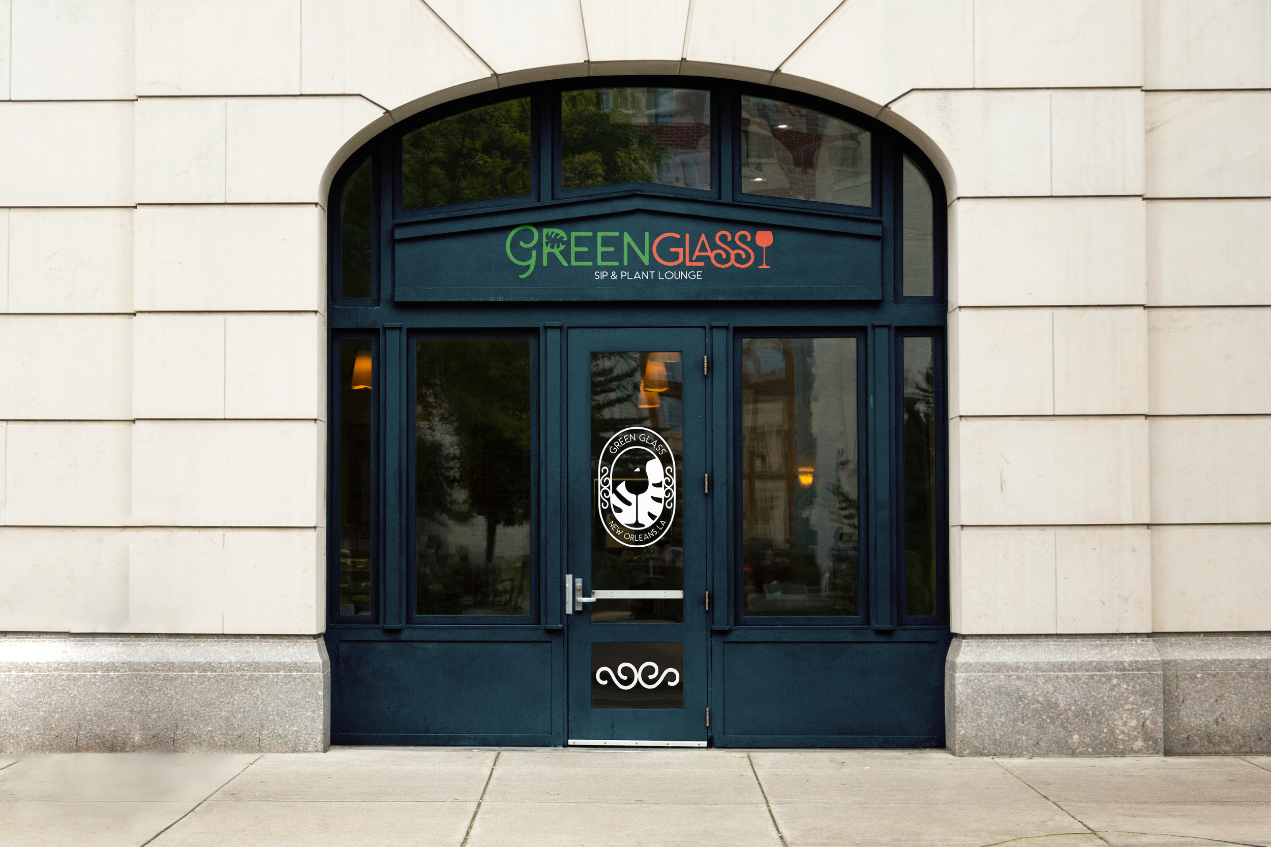 Green Glass Branding on Storefront