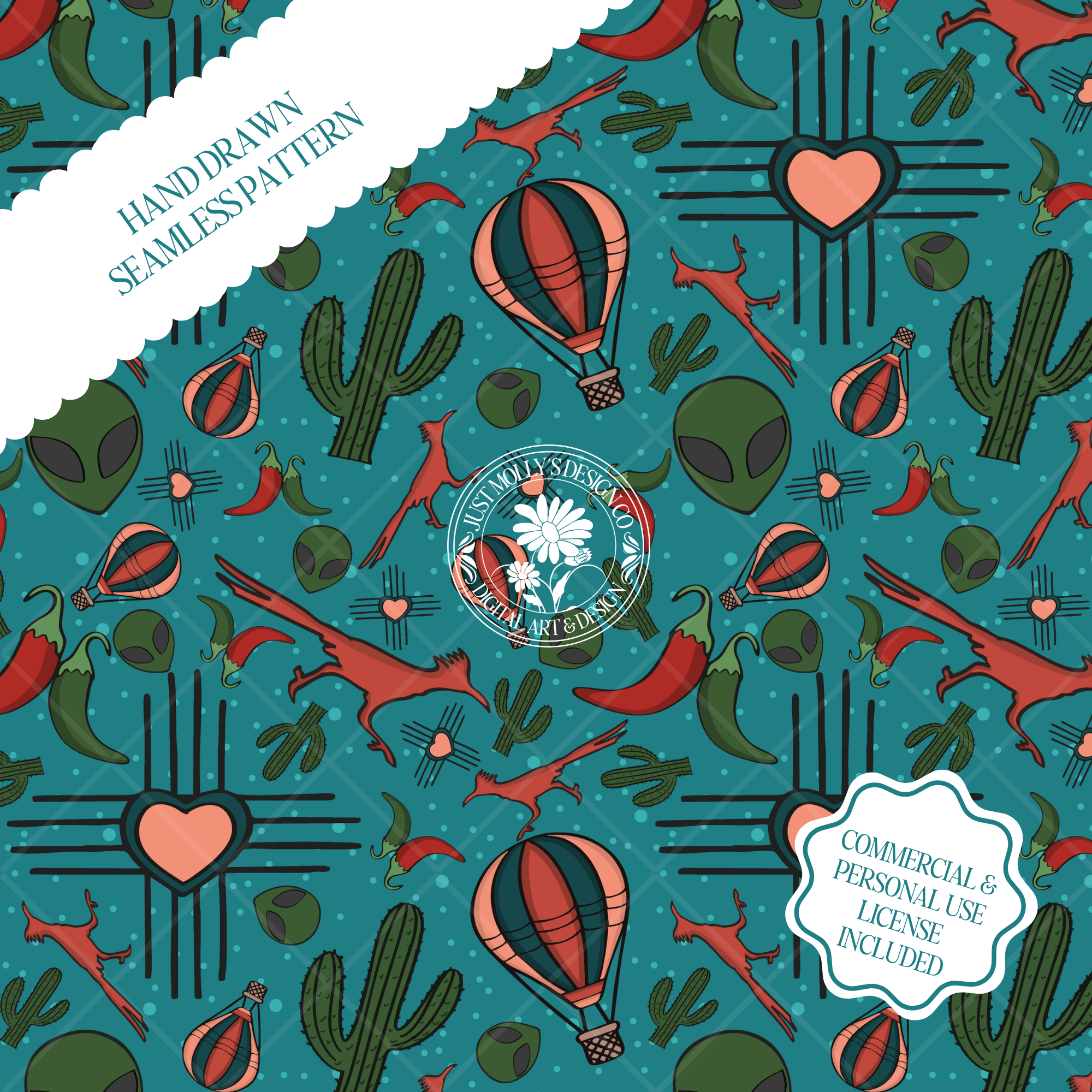 New Mexico Love Seamless Pattern | Blue
