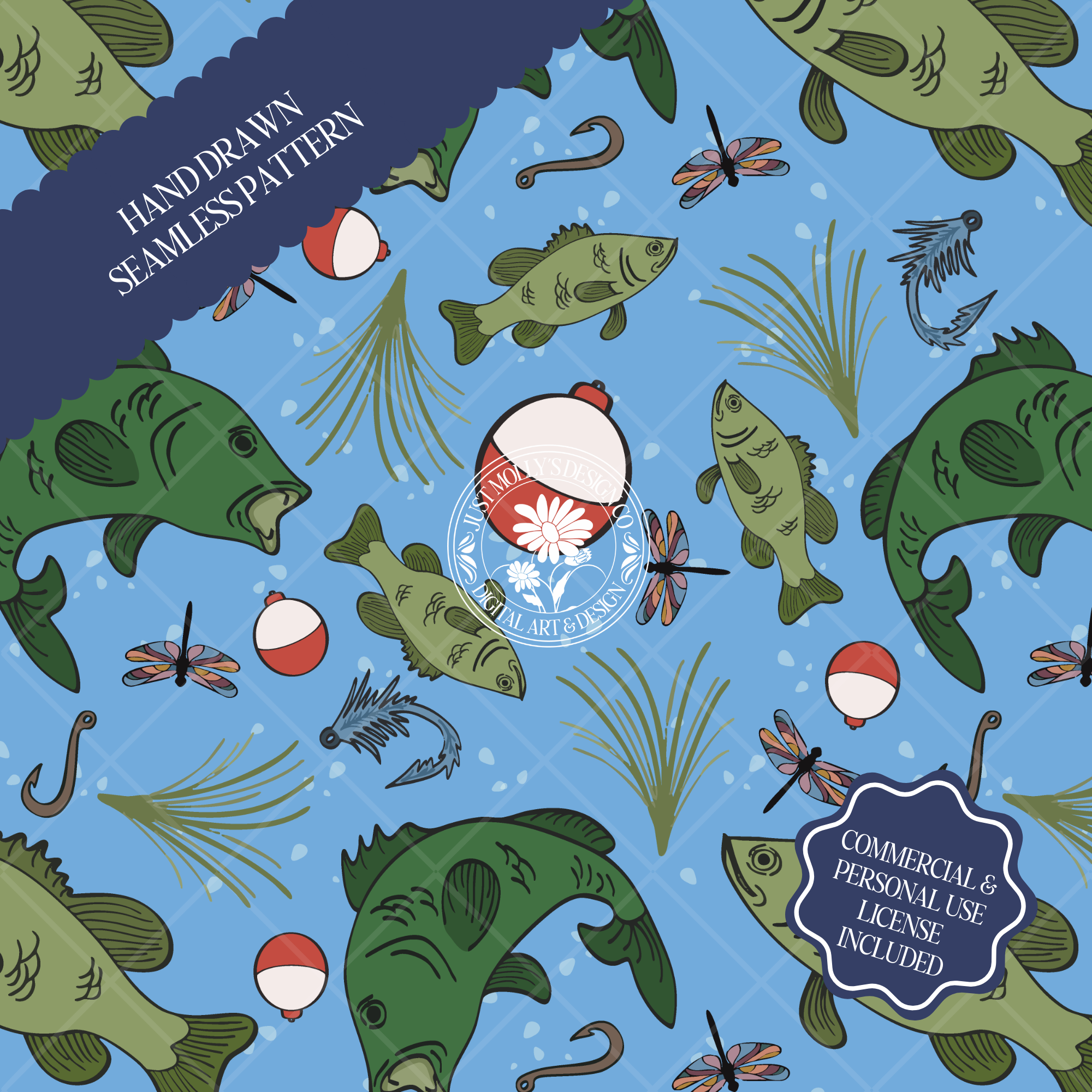 Day at the Lake Seamless Pattern | Blue