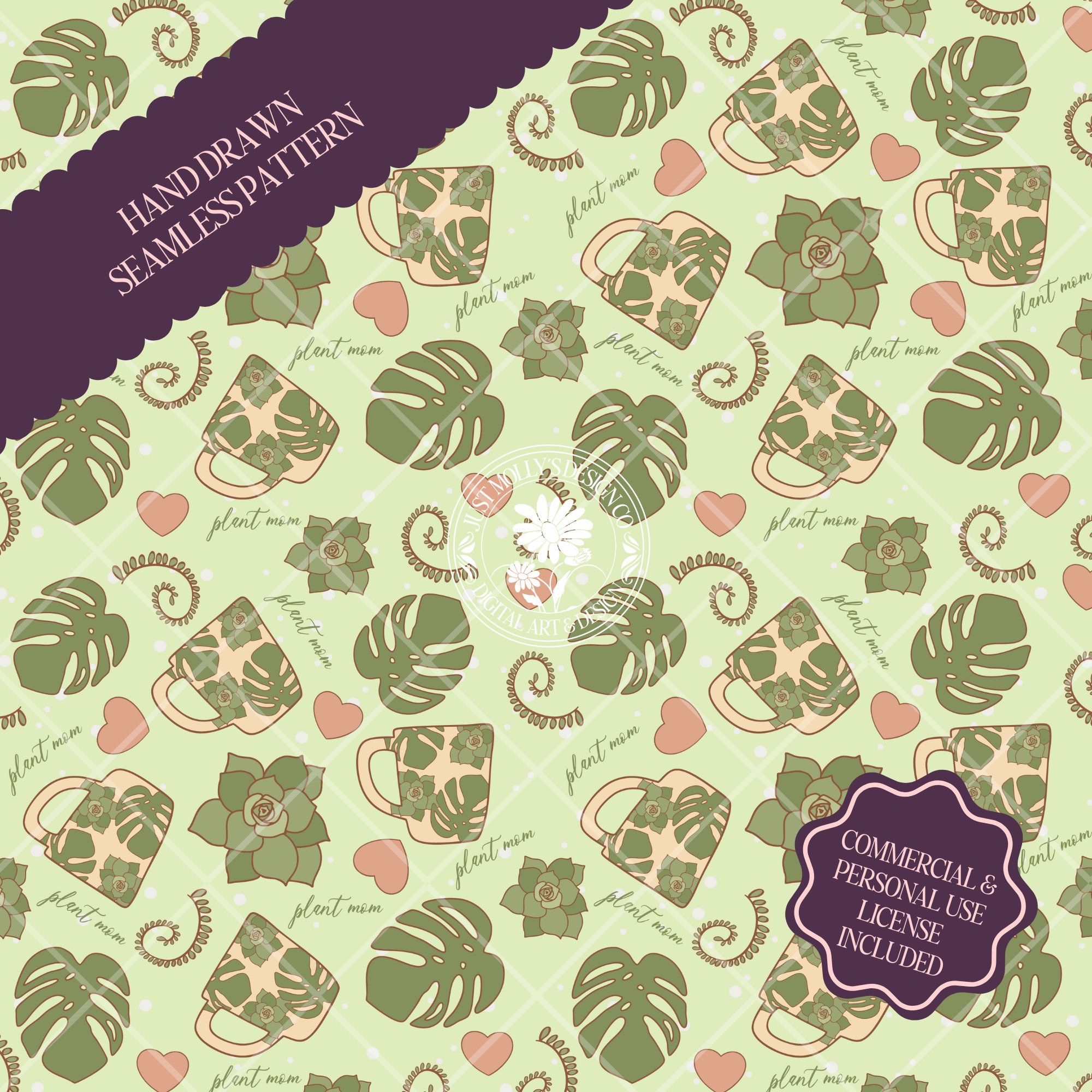 Plant Mom & Coffee Seamless Pattern | Green
