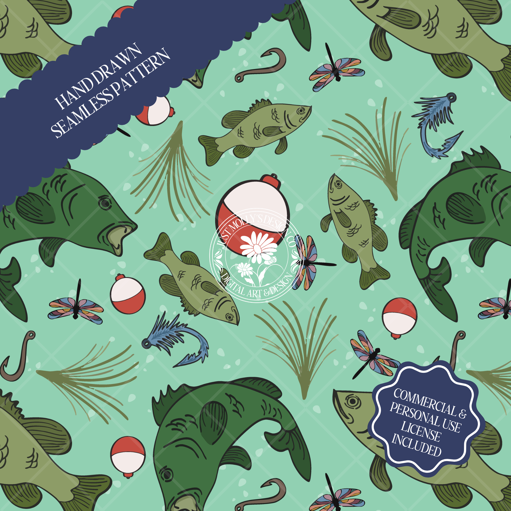 Day at the Lake Seamless Pattern | Green