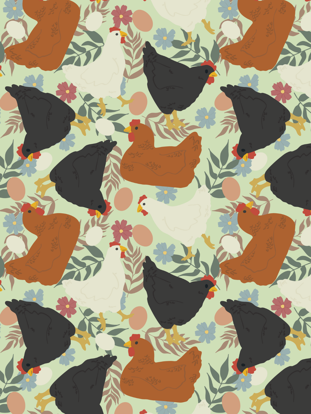 Happy Hens Seamless Pattern Design 