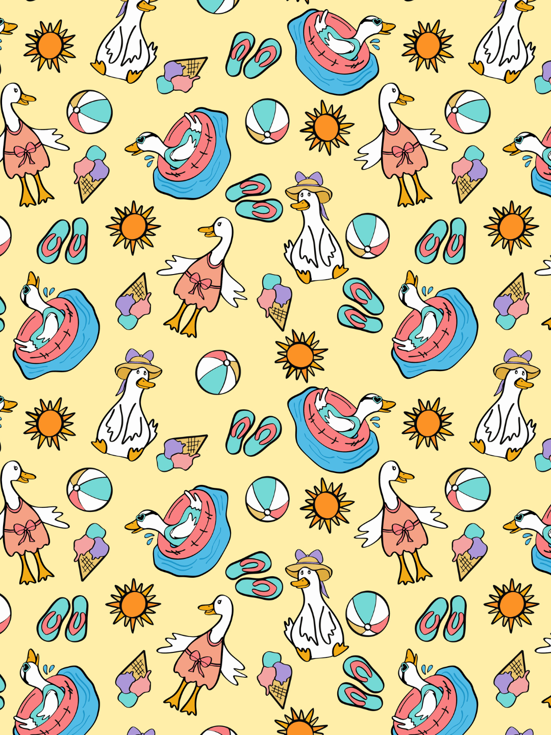 Silly Summer Geese Seamless Pattern 