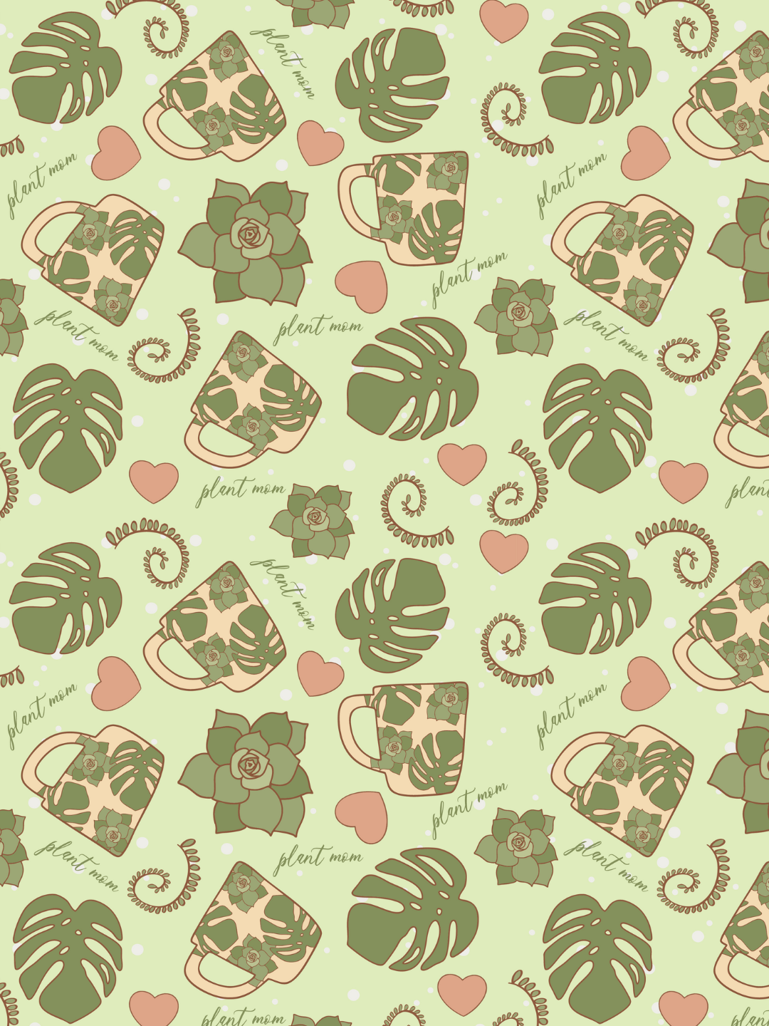 Plant Mom & Coffee Seamless Pattern 