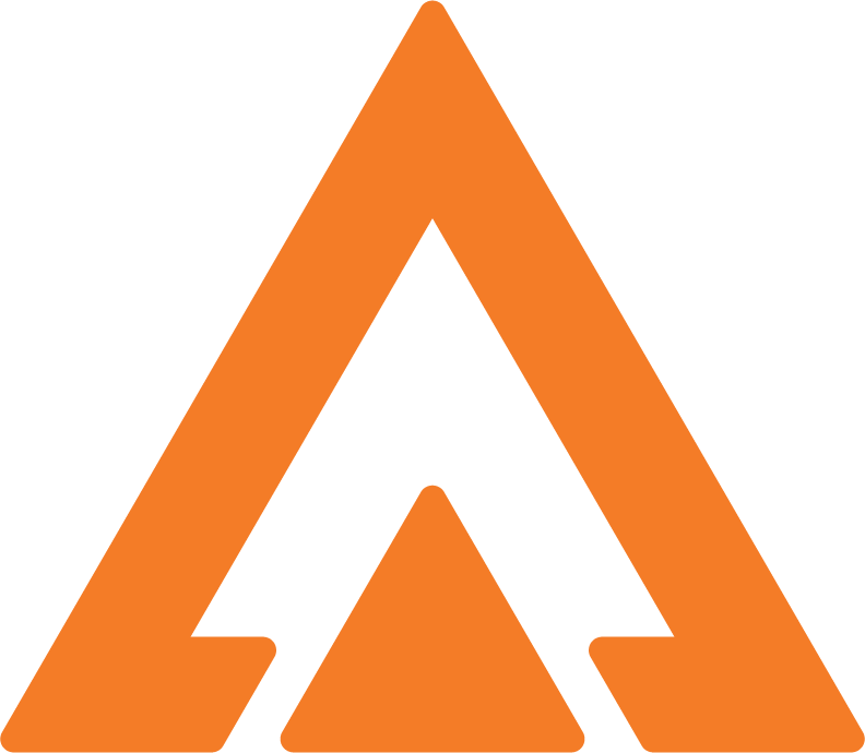 An orange and black logo with a stylized letter A.