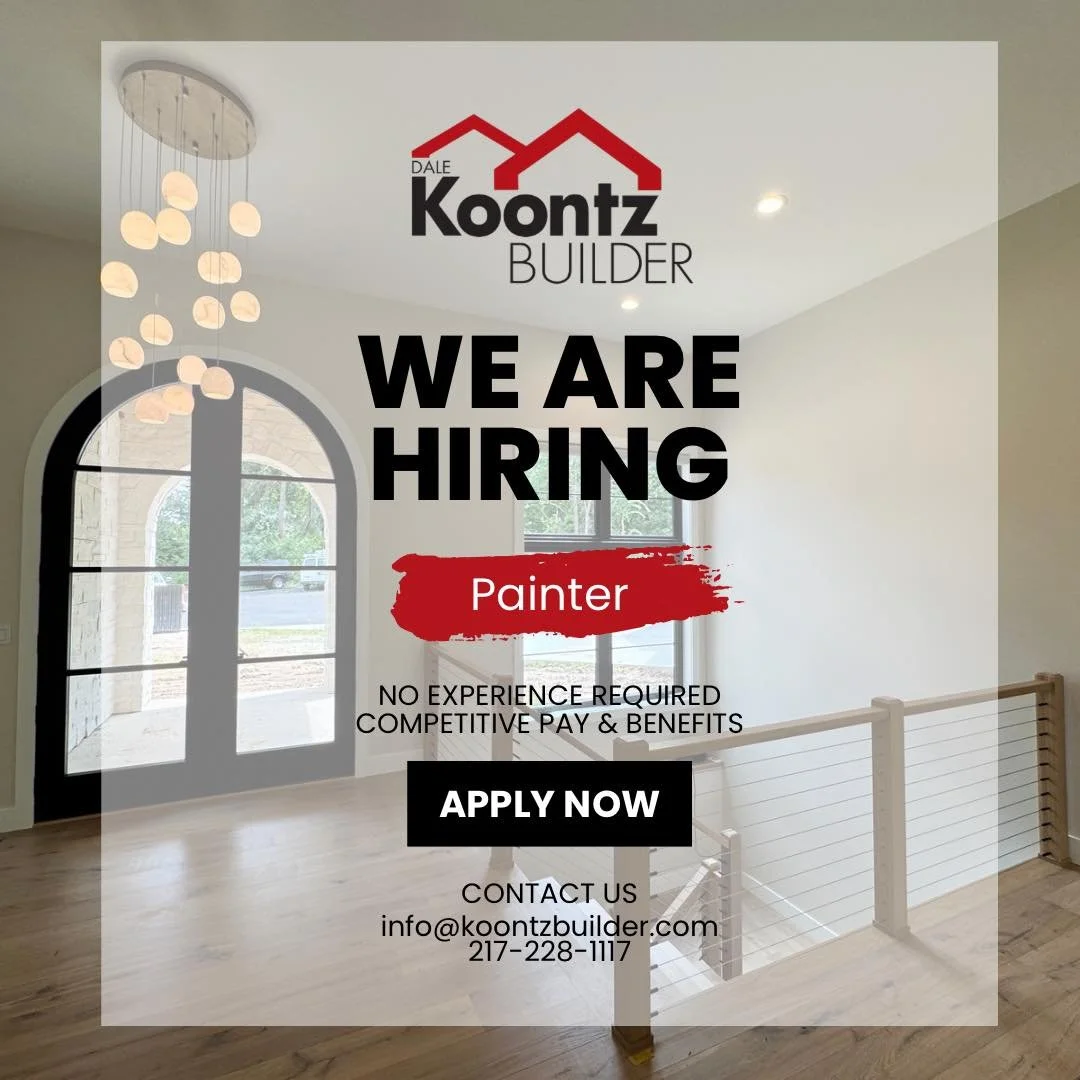 Looking for a new career? Dale Koontz Builder is hiring! If you have professional painting experience or no experience but a desire to learn, we&rsquo;d love to talk to you! We offer competitive pay and full benefits including health insurance, 401k 